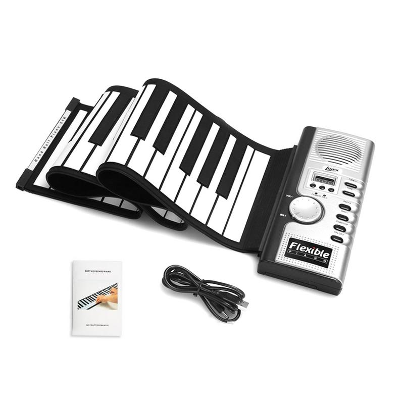 Flexible Piano 61 Keys Electronic Piano Keyboard Silicon Roll Up Piano Sustain Function USB Port With Loud Speaker