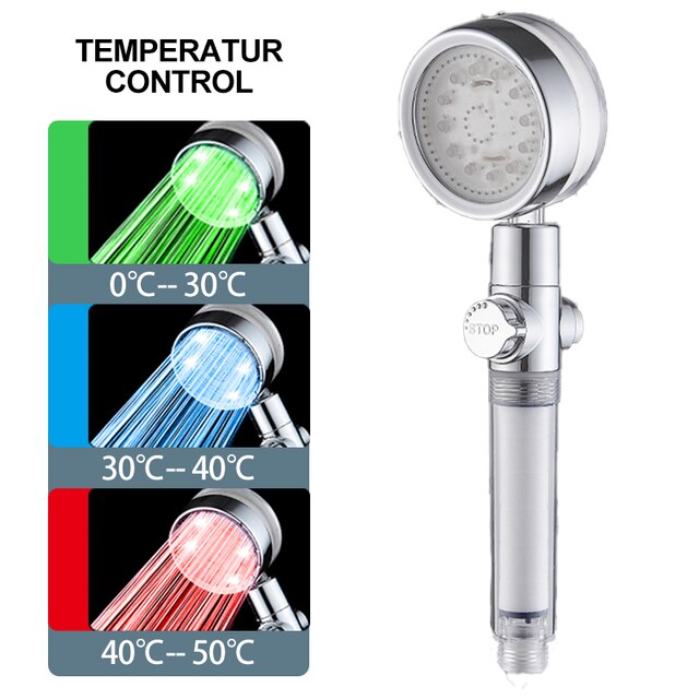 Alcachofa ducha LED con control de temperatura Cambio de 3 colores Flujo de agua ajustable alcachofa ducha alta presion con filtro reemplazable accesorios baño: Temperature Control