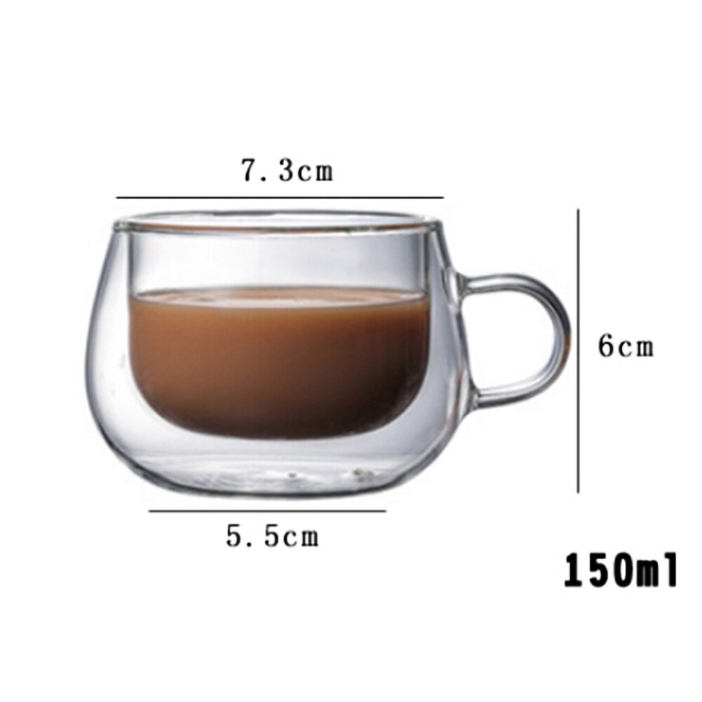150ml Double Wall Thermal Glass Cup Heat Resistant Tea Coffee Mug with Handle