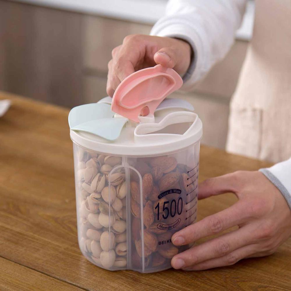 Transparent Multi-grid Kitchen Storage Containers Beans Grain Cereal Storage Container Sorting Rice Box Sealed Case with Divider
