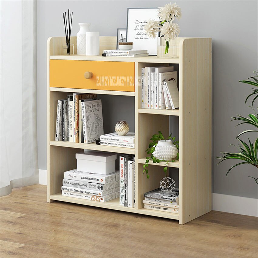 D4417 Modern Simple Bookshelf Multifunctional Bedroom Wooden Bookcase Economical Multi-Layer Book Cabinet With Drawer: A