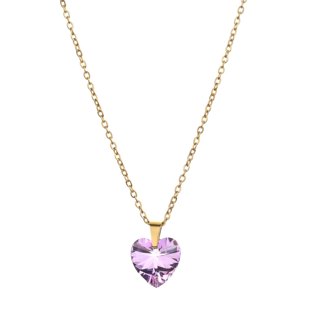 ZMZY Stainless Steel Chain CZ Crystals Heart Necklaces Pendants For Women Girls Necklace Women Clavicle Accessories