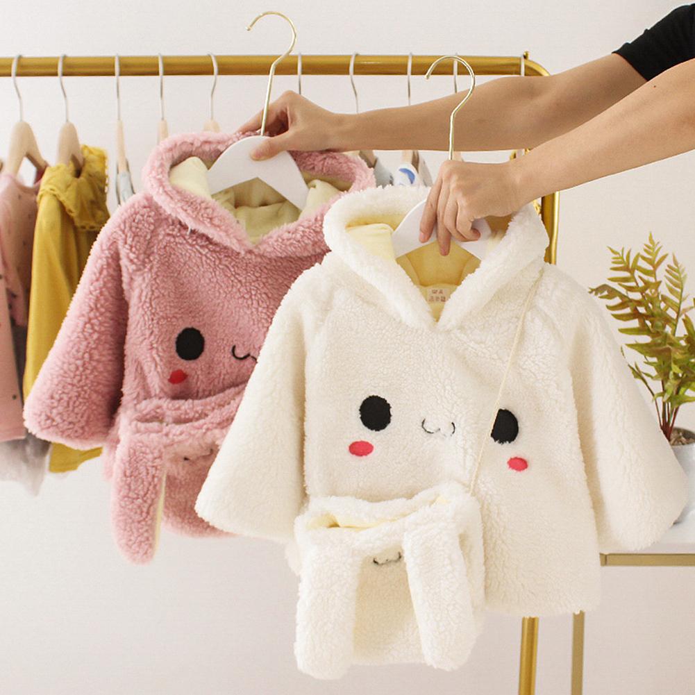 Sweat à capuche en coton pour bébé fille, sweat-shirt à manches longues, vêtements brodés mignons, polaire épais avec sac à bandoulière