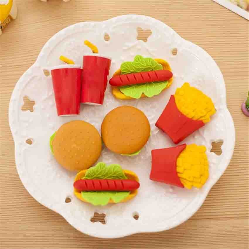 Gomas de borrar creativas con forma de comida para niños, goma de borrar de Chips Hamburg, papelería para niños, borrador de lápiz para estudiantes, suministros de oficina, , 1 ud.