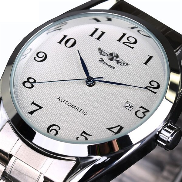 Top de luxe hommes automatique montres mécaniques en acier inoxydable homme d'affaires montre homme horloge montre-bracelet: WHITE