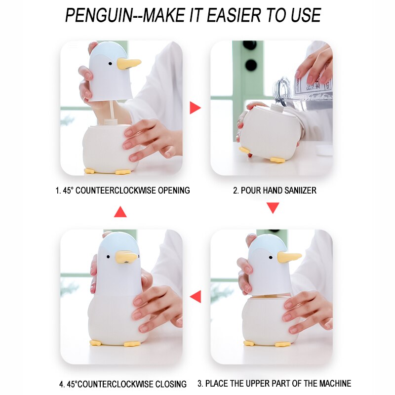 Pingouin – distributeur automatique de savon mousseux pour les mains, Machine à Induction, lave-mains pour salle de bains et cuisine, pompe à mousse pour enfants