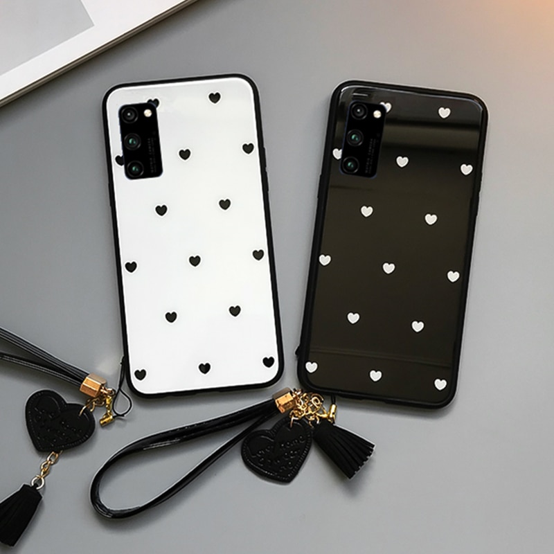 For Samsung Galaxy S20 Ultra Case & Free Strap Small Heart Glass Hard protection phone Cover For Samsung S20 Plus Ultra casing