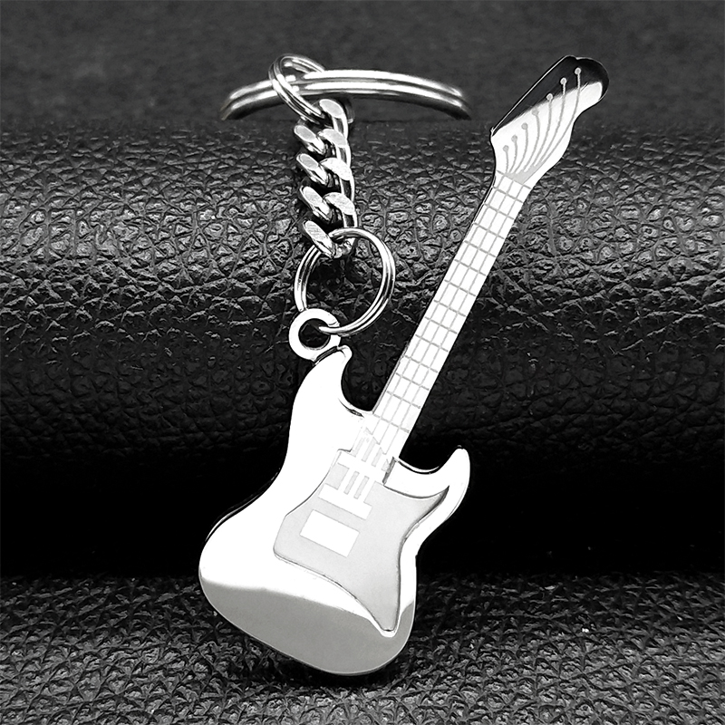 Llavero Musical de guitarra Goth Rock Y2k para mujeres y hombres, llavero con dije de bolsa de música estética negra de acero inoxidable, llaveros de joyería: Caqui