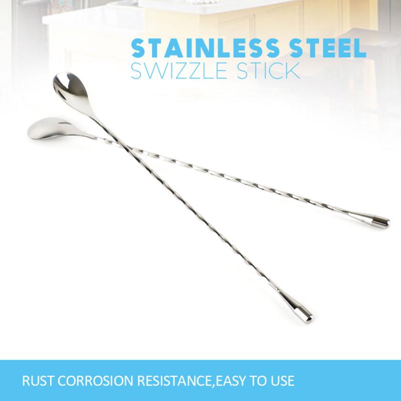 304 Stainless Steel Cocktail Shaker Mixing Spoon Long Handle Swizzle Sticks Cocktail Whisk Bar Spoons Bar Tools: 2pcs