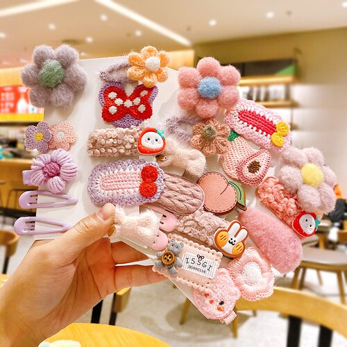 Newest 1set Winter Girls Cartoon Fruit Cashmere Faux Fur Soft Hairpins Sweet Children Hair Clips Kid Hair Accessories: pink-26 Pcs