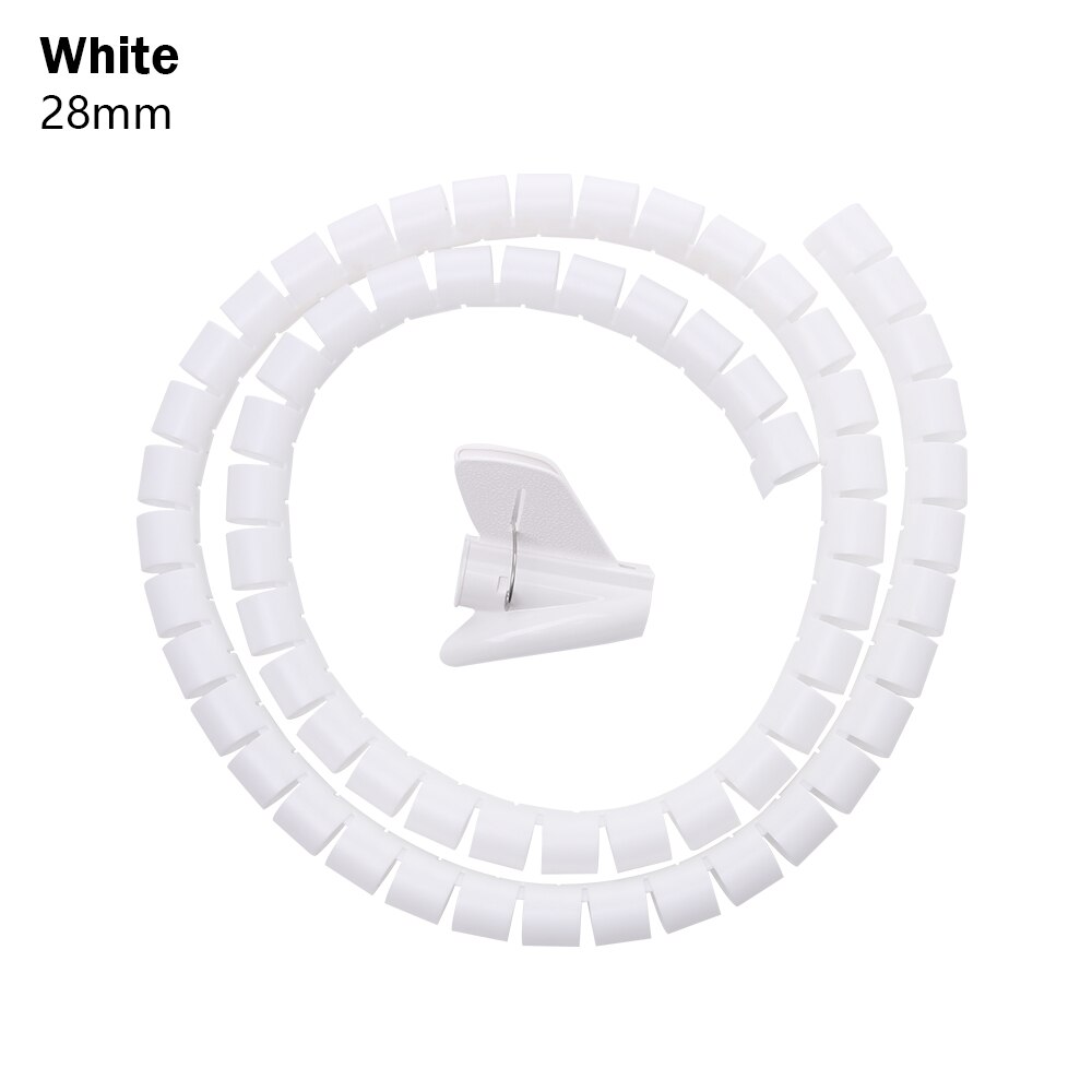 1.5m- kabler metalltråd pakke inn organizer spiral rør kabel vikle ledning beskytter fleksibel datamaskin kabel håndtering metalltråd lagringsrør: 28mm- hvite