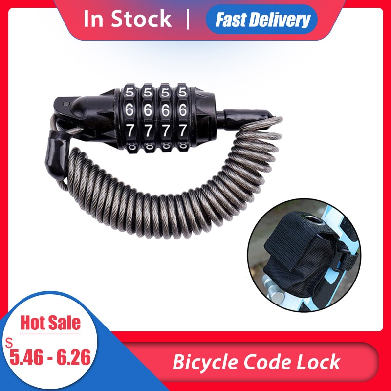 Mini bærbar fjeder anti-tyveri cykelkodelås 4 cifre kombination kodeord cykellås fjeder skive kabel ledning sikkerhedslås