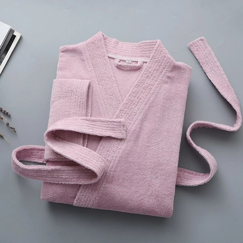 Peignoir 100% coton pour hommes, serviette chaude épaisse, en molleton de coton, robes de chambre longues, hôtel Spa, Robe de demoiselle d&#39;honneur, doux, hiver: Pink / XL(180-190cm)