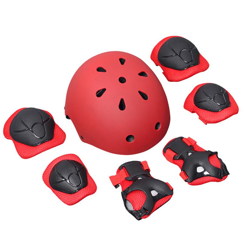 7 pcs Kids Youth Adjustable Sports Protective Gear Set Wrist Elbow Knee Pads and Helmet Skate Bicycle Skateboard Accessories