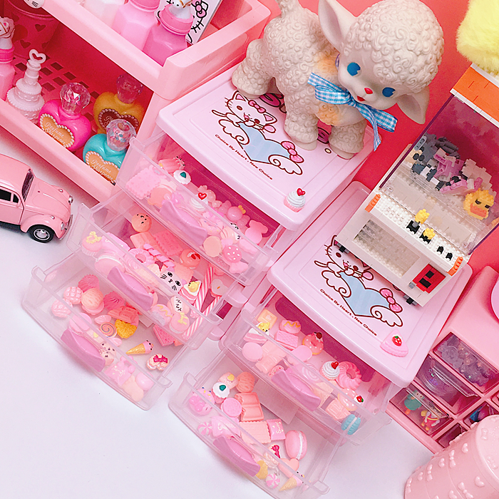 pink lovely three-layer drawer desktop receiving box desk make-up accessories desktop stationery organizer