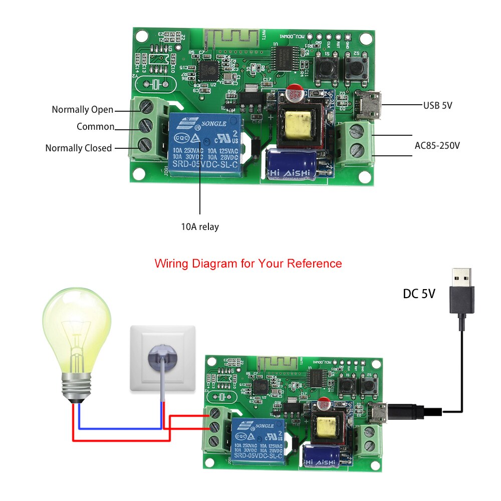 DC5V / AC85-250V Wifi Switch Wireless Relay Module Smart Home Automation Modules APP Remote Control Timer Switch Compatible