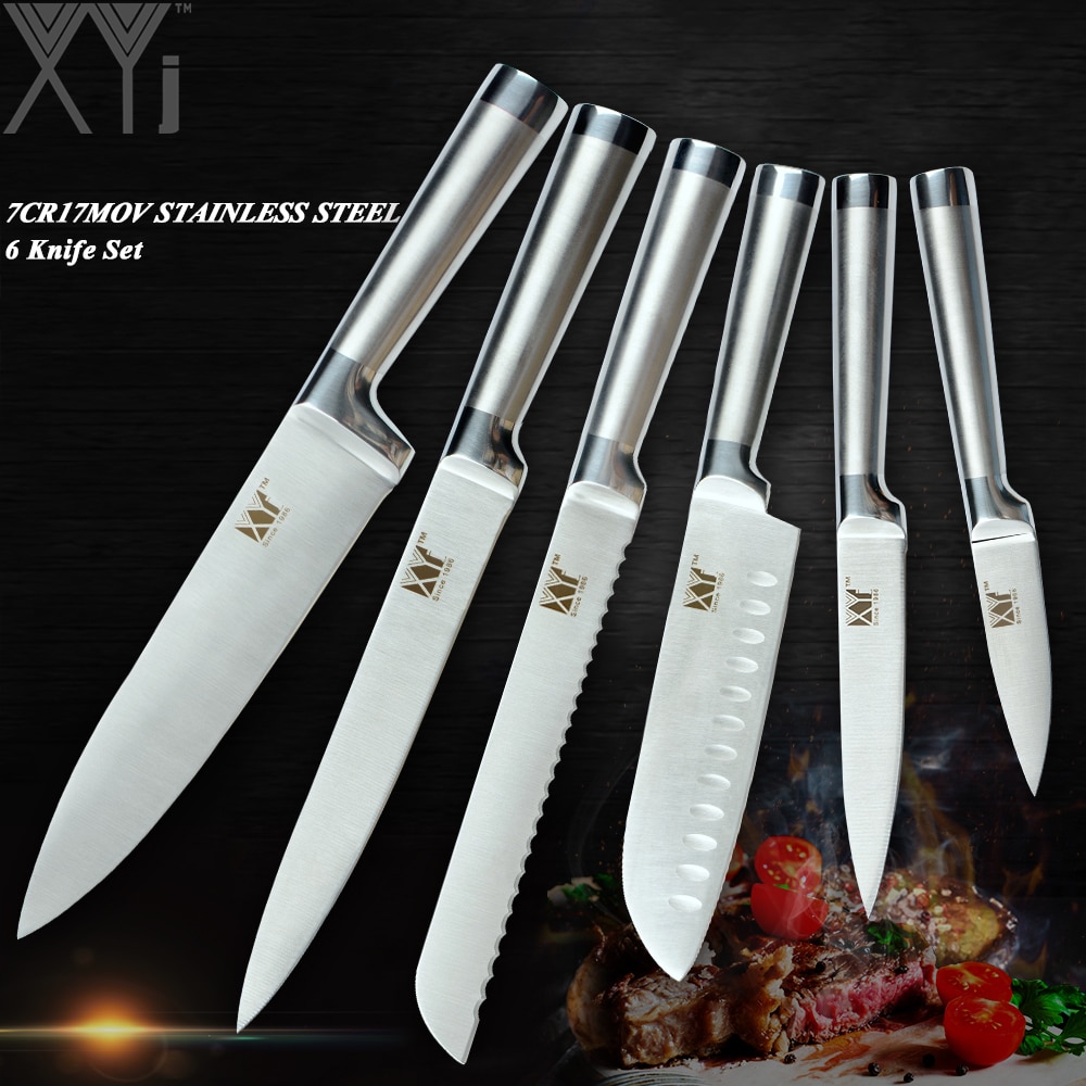 XYj Stainless Steel Kitchen Knive Sets Fruit Vegetable Bread Meat Knife Non-Stick Blade Effort-Saving Handle Knives