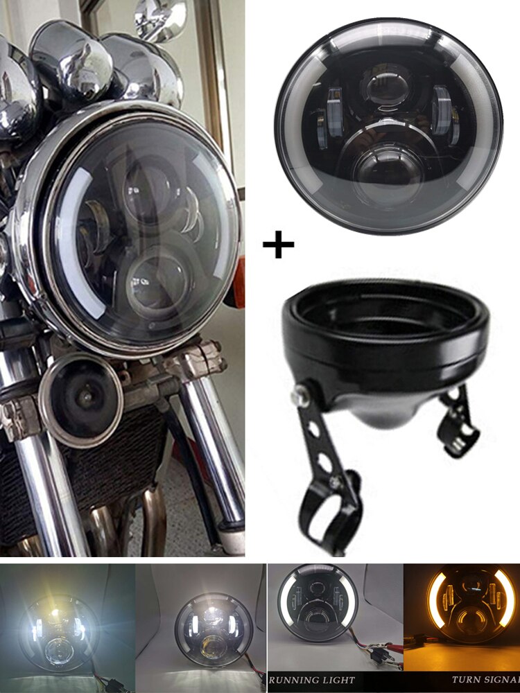 Boîtier de montage des phares LED pour motos, 7 pouces, éclairage avant chromé pour conduite, 60W, DOT DRL
