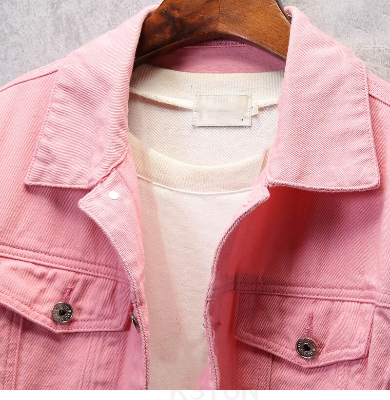 Kstun denim jakke til mænd sort jean jakke ensfarvet hvid pink herre jakker regular fit jeans jakke mode chaqueta vaquera