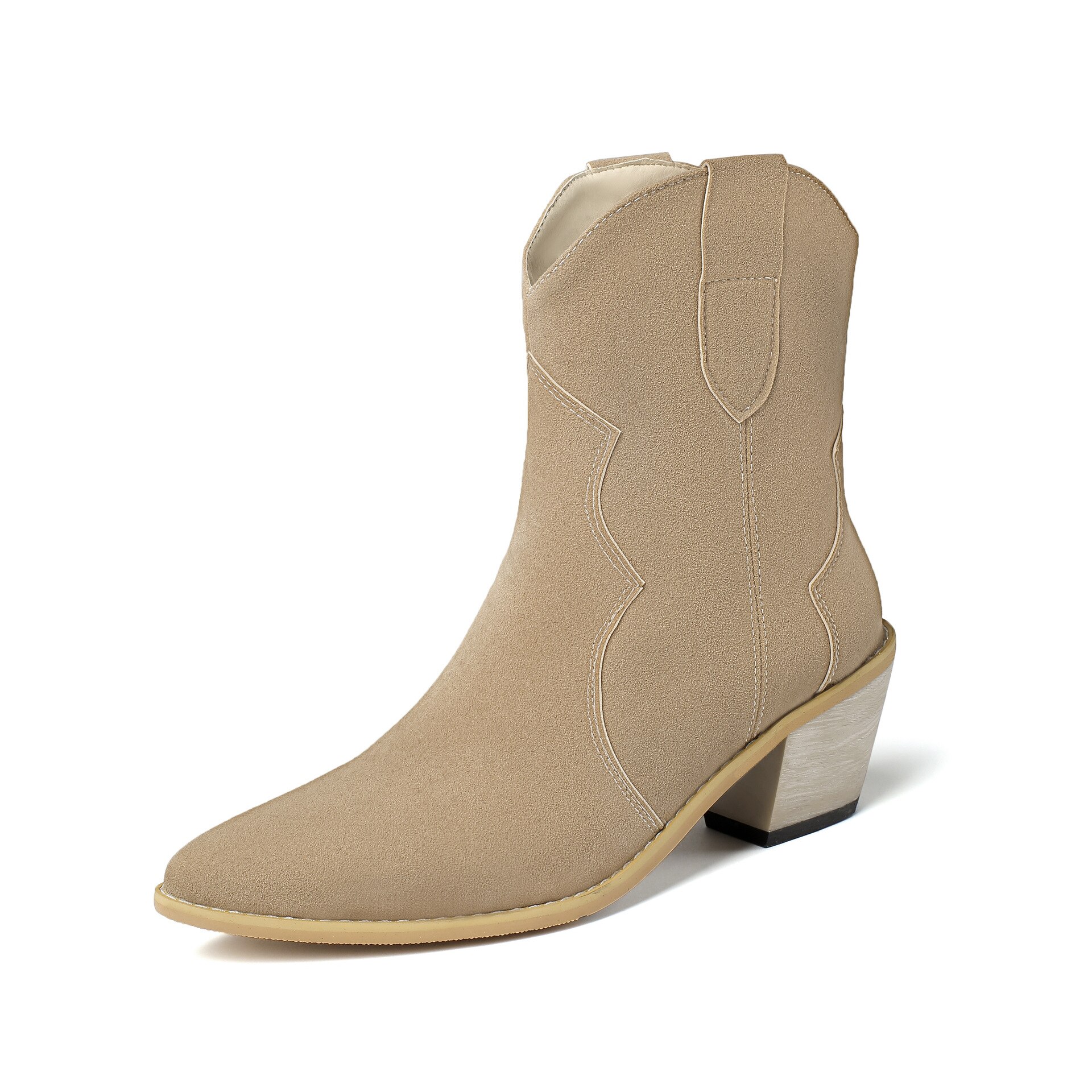 Witte halfhoge laarzen damesschoenen ronde neus lage dames hoge hak halfhoge cowboylaarzen grote maat puntig rubber veterschoen effen