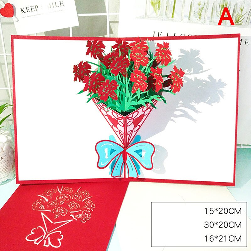 Carnation Flowers Bouquet Greeting Cards for Father Mother Birthday Card 3D Pop Up Cards Mothers Day Card I Love Mom: A