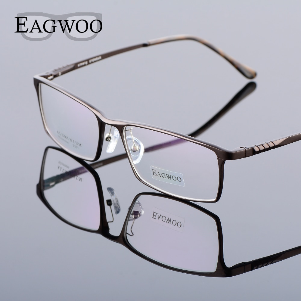 Eagwoo, gafas graduadas de cara ancha de aluminio para hombres, montura óptica de borde completo, gafas de negocios, gafas grandes ligeras MF2351