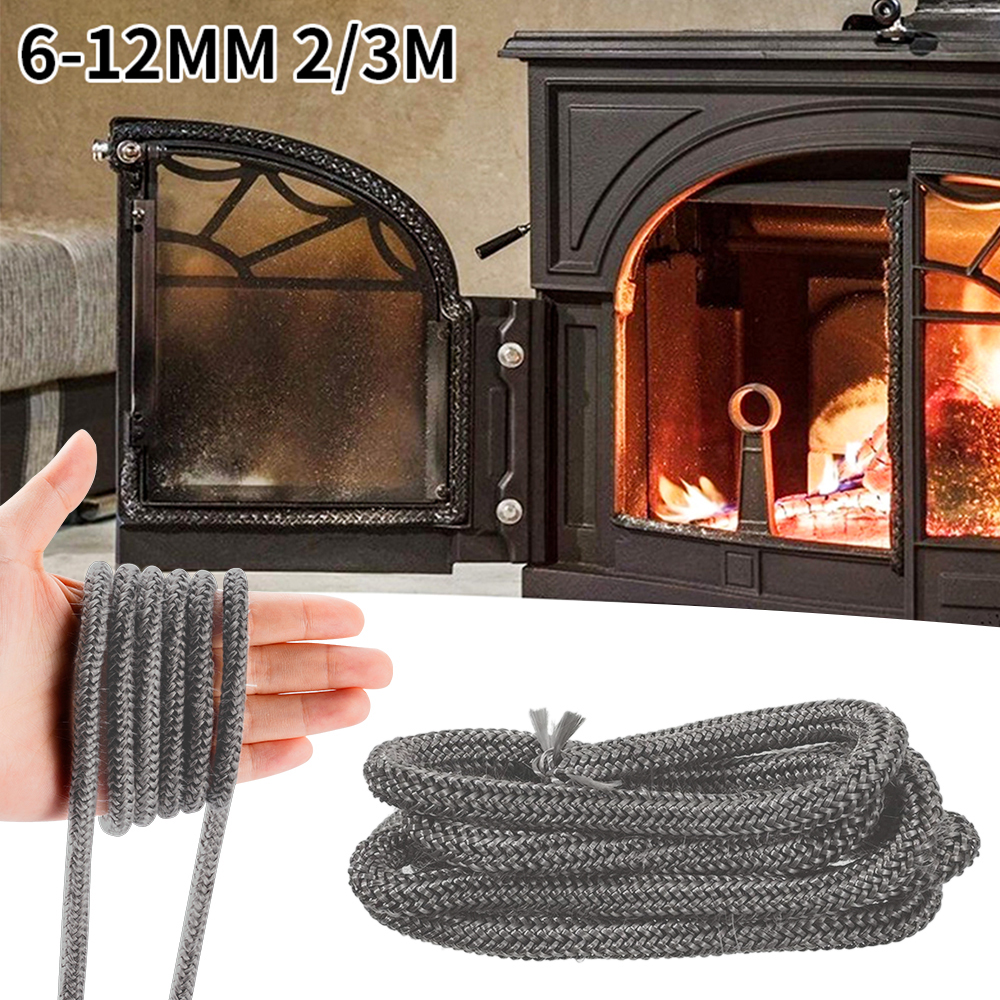 6/8/10/12mm KachelTouw Glasvezel Haard Deur Koord Hoge Temperatuur Woodburner Zwart Pakking Koord Breedte 2m Lengte Afdichting Touw