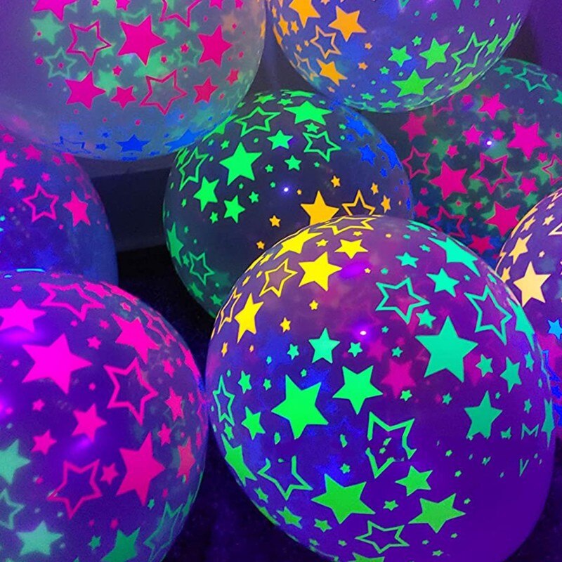 10PCS 12inch Latex Fluorescent Balloon Dots Love Heart Star Decor Balloon Glow In Blacklight Birthday Wedding Theme Party Decor
