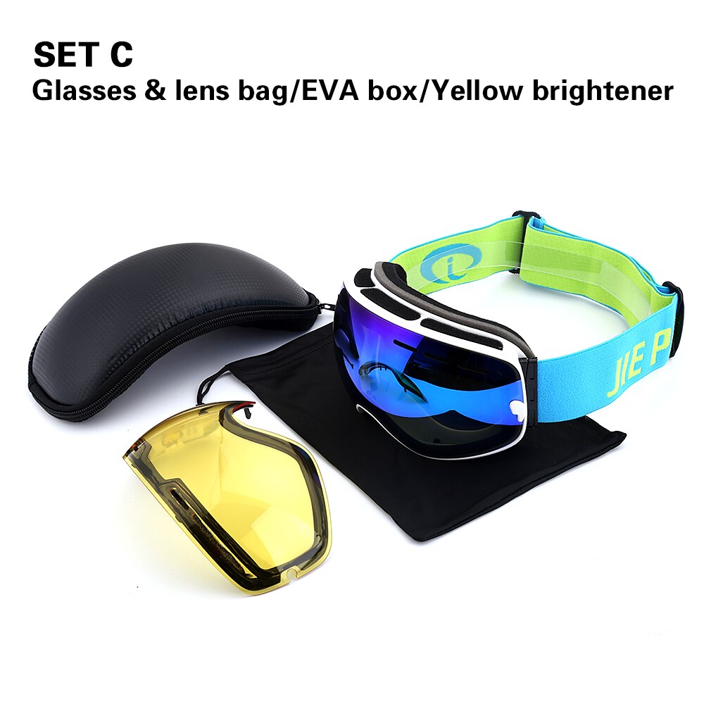 Winter outdoor skibrillen dubbele lagen  uv400 anti-condens winddicht grote skibrillen skibrillen heren dames sneeuw snowboardbrillen: Witblauw