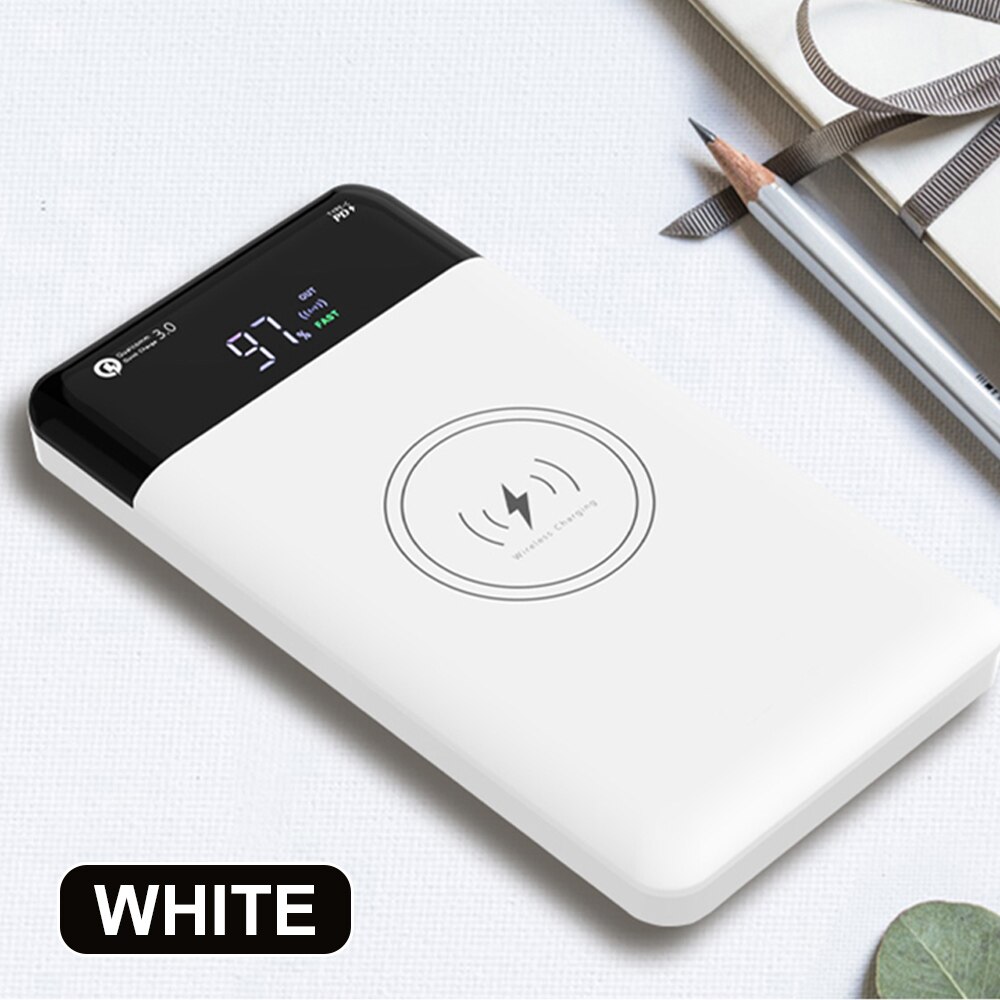 CASEIER 18W moc Bank bezprzewodowy 16000mAh PD QC 3.0 szybkie ładowanie doprowadziło moc cyfrowy wyświetlacz przenośna ładowarka baterii Powerbank: 10000mAh 18W White1