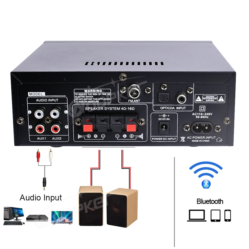 Woopker AK55/AK45 Pro/AK390/AK380 Sound Amplifier Bluetooth Amplifier HiFi Digital Audio Subwoofer 2 Channel FM USB Home Theater