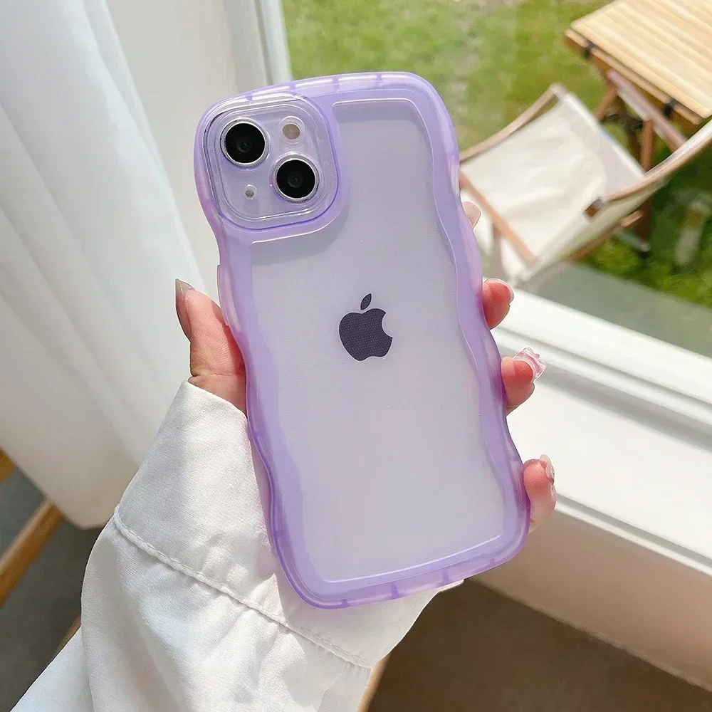 Para iPhone 16 15 14 Pro15 14 16 Pro Max 16 Plus funda bonita transparente onda rizada híbrida a prueba de golpes cubierta de parachoques Fundas suaves