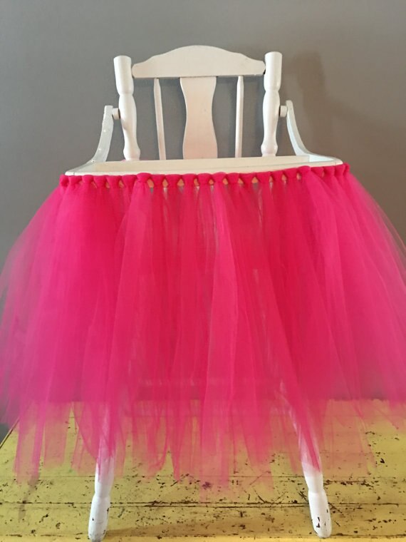 Baby 1St Birthday High Chair Tutu Skirt Tulle Dining Chair Skirt Party Decoratio Net Gauze Children Dining Decoration Home: Rose Red