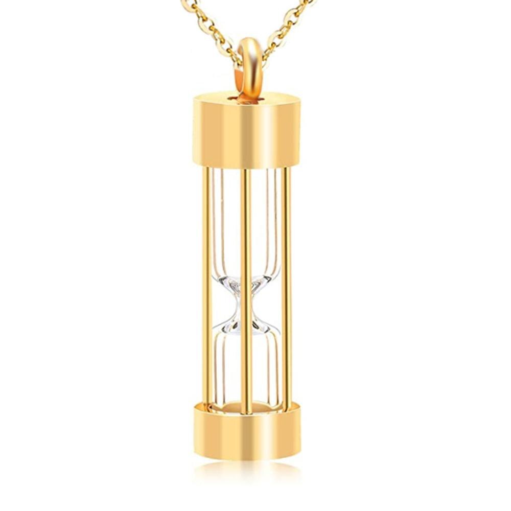 Evighed hukommelse timeglas urnekæde mindesmærke kremering smykker rustfrit stål vedhæng medaljon holder aske til kæledyr / menneske: Guld