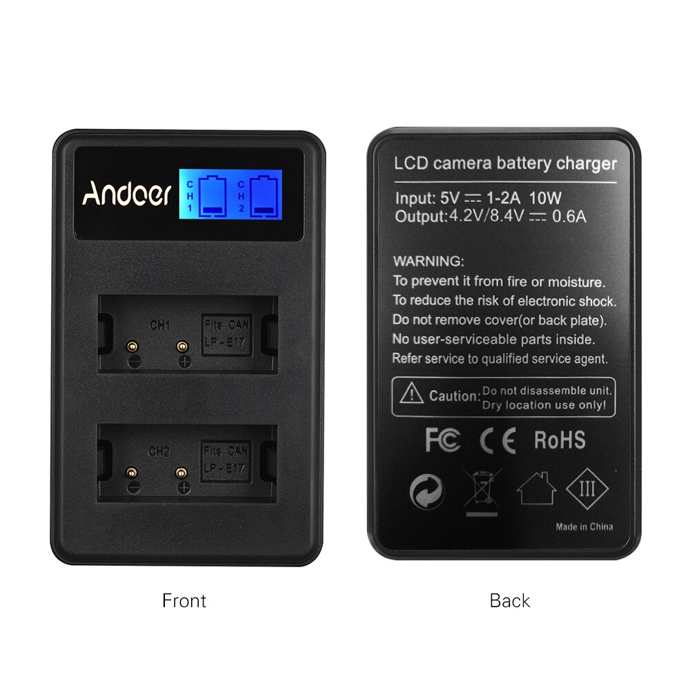 Andoer Compact Dual Channel LCD Camera Batterij Oplader USB Input voor Canon LP-E17 Camera Batterij voor Canon EOS M3 M5 m6 77D 800D