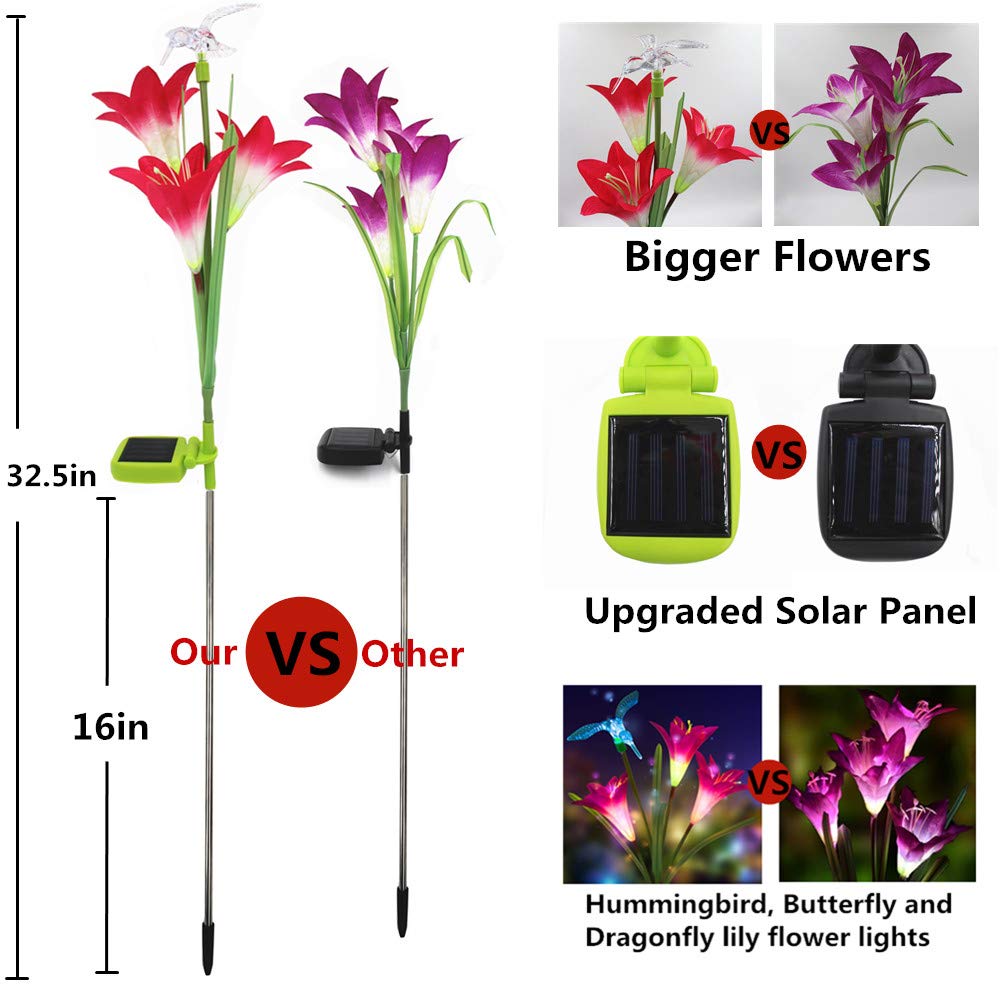 3 pakke udendørs sol haven haven lys soldrevet multi-farve skiftende lys med lilje blomster sommerfugl hummingb guldsmed