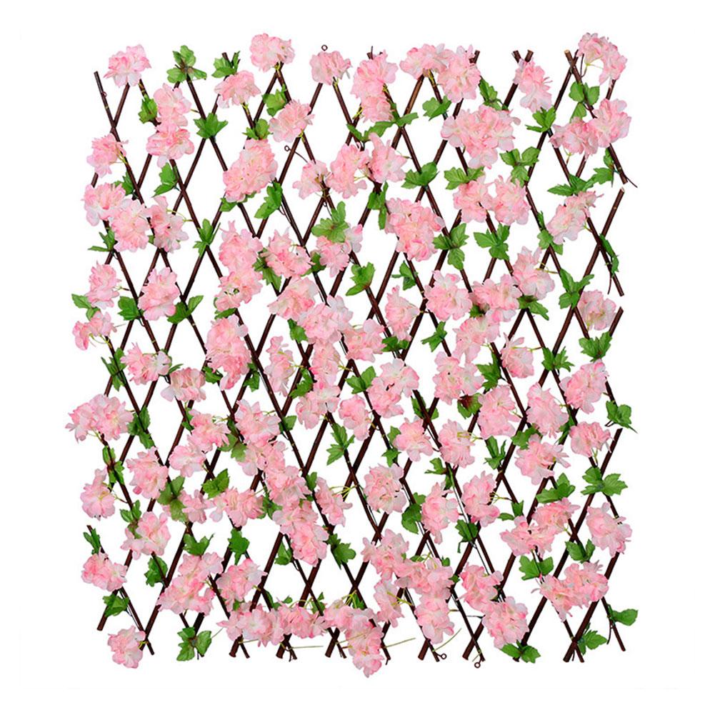 Retractable Fence Expanding Wooden Fence Hedge With Artificial 6 Kinds Cherry Flower Leaves Garden Decoration Trellis Screen