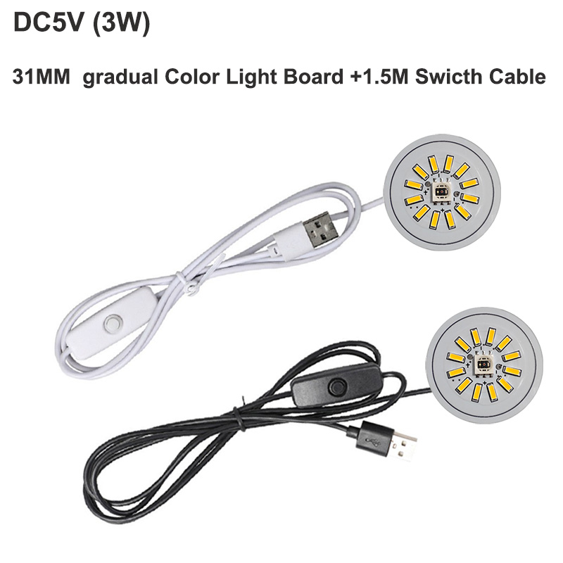 USB RGB LED Lamp Night Light DIY Desktop Ornament Lighting Source Round Light Board DC 5V 3W Diameter 31mm Switch Color Changing