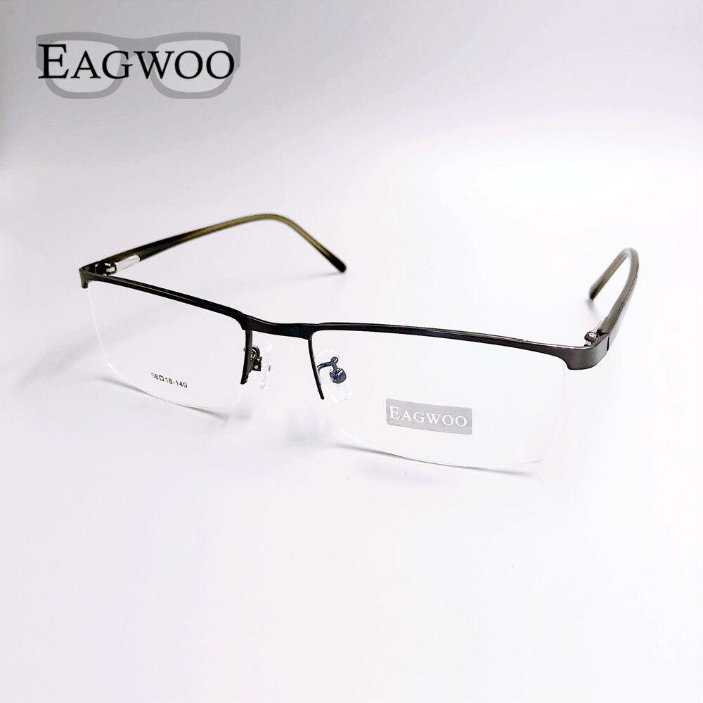 Metalen Aluminium Half Velg Optische Frame Prescription Mannen Rechthoekige Brillen Business Bril Sport Spektakel Breed Grote Gezicht 58mm