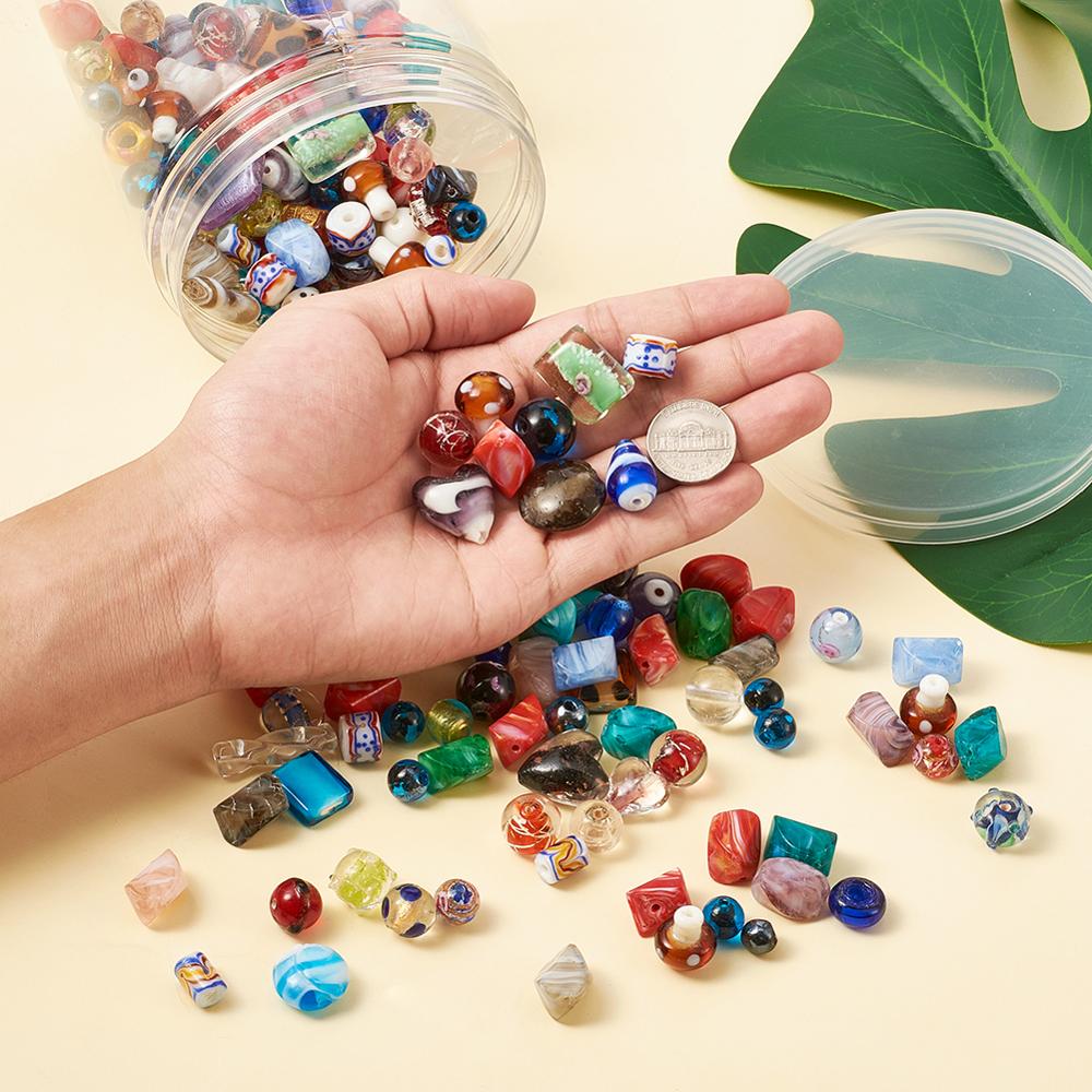 Cuentas de colores mezclados hechas a mano, cuentas de formas surtidas para fabricación de joyas, manualidades, decoración, 4 ~ 20x4 ~ 20mm, F50, 200 unids/lote por caja