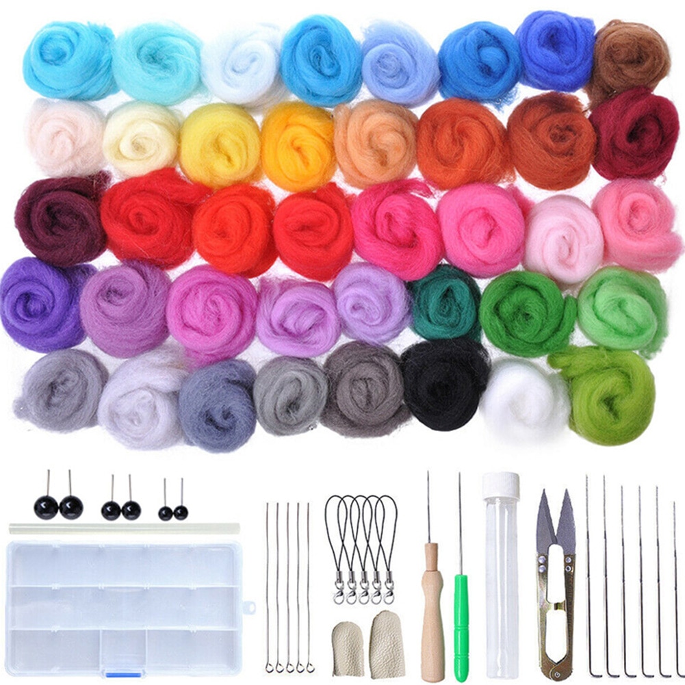 1 Set 40 Colors Wool Felt Needles Tools Needle Felting Mat Starter DIY Kit KSI999: Default Title