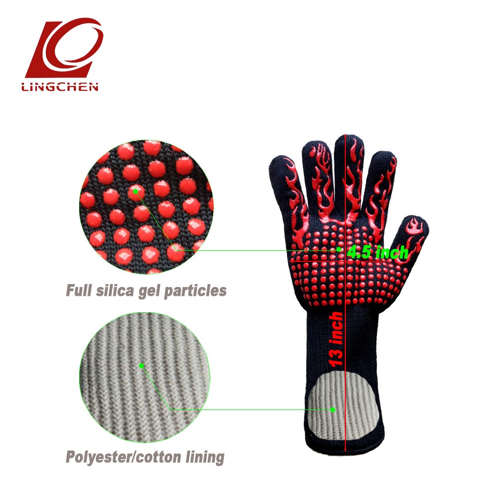 Een paar aramide handschoenen voor magnetron, oven, open haard, barbecue, 1414 rode en zwarte siliconen, vlamwerende en hittebestendige handschoenen