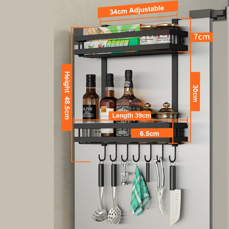 Réfrigérateur côté étagère de rangement étagère placard organisateur cuisine panier armoire gain de place réfrigérateur support suspendu: BC Black