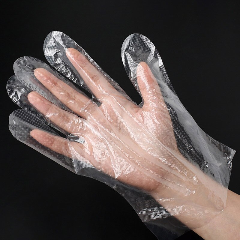 100 stuks plastic wegwerphandschoenen voor veiligheid, universeel, schoonmaakwerk, transparante vingerhandschoenen, gratis maat