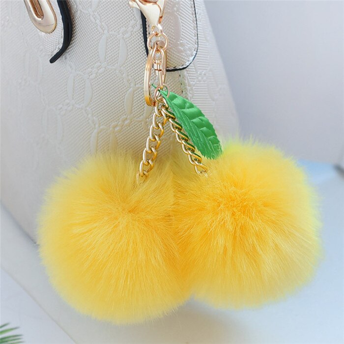 Leuke Pluizige Faux Konijnenbont Bal Pompom Sleutelhanger Cherry Gold Sleutelhanger Pom Pom Sleutelhanger Bag Charms Wedding trinket: Yellow