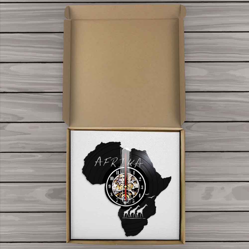 Afrikanische Vinyl aufzeichnen Wanduhr Heimat Dekor Kunst Zauberstab Hängen Uhr Einzigartige Moderne Afrika Karte Silhouette Uhren Mit LED Beleuchtung