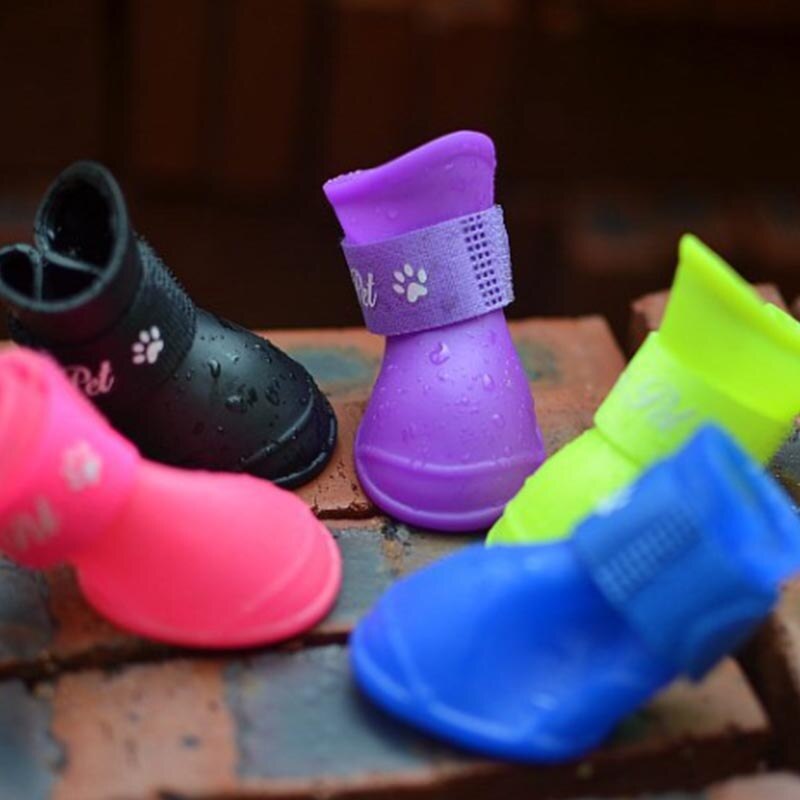 4Pcs Pet Dog Katten Regen Schoenen Pet Laarzen Rubber Draagbare Anti Slip Waterdichte Pet Hond Kat Regen Schoenen Huisdier levert
