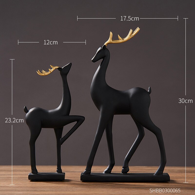 Animal figurines for interior feng shui statues and sculptures Decorative wedding garden deer decor statu figurin resin statu: Black A