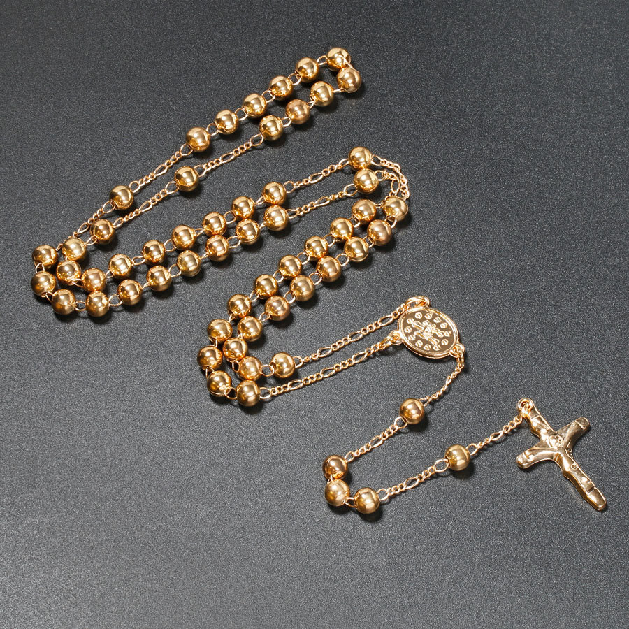 Katolske smykker 6mm rosenkrans herre kristen halskæde jesus jomfru maria kors religiøse ornamenter tøjtilbehør jesus: Gylden