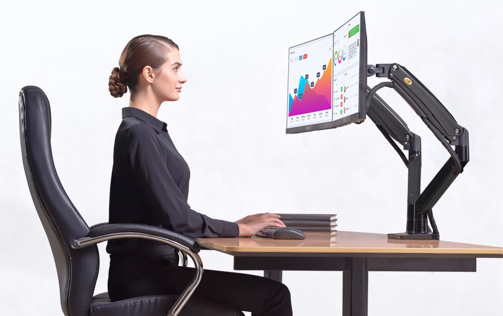 Neue NB F195A Aluminium 22-32 zoll Dual LCD LED-Monitor Montieren Gas Frühling Arm voll-Bewegung Monitor Halfter unterstützung zuletzt 3-12kgs jeder